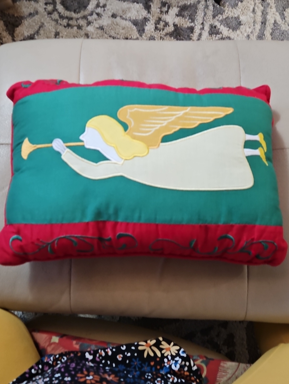 Vintage Christmas Angel Applique Throw Pillow